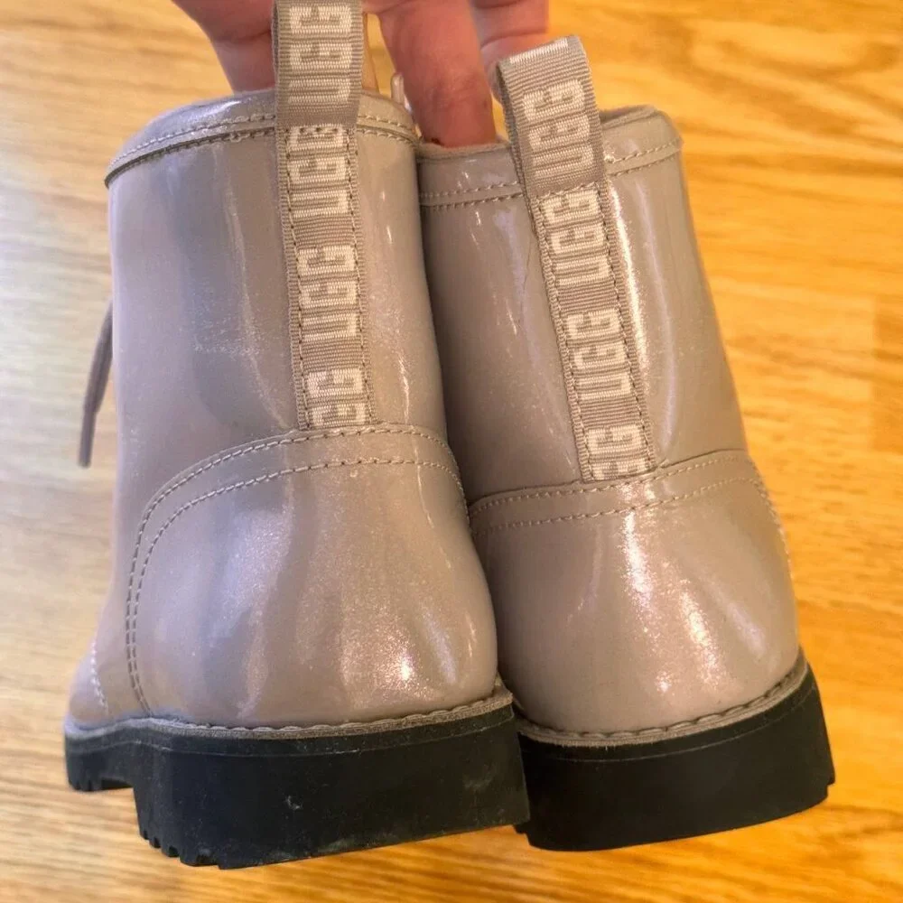 UGG Girl’s Boots in Shimmery Pink Patent Leather - Size 4.
